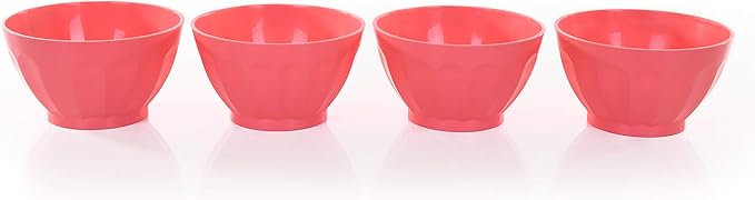 Mintra Unbreakable Plastic Bowl, SALMON 4pk - Medium, 750ml, 25oz, 5.5inW x 3inH - (Part Of A Set) - Salad, Snacks, Breakfast Cereal, Fruit, Popcorn, Soup, Colorful, Shatterproof, BPA Free
