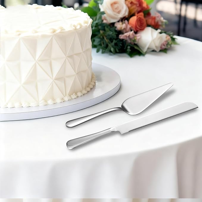 KSENDALO Wedding Cake Knife and Server Set - Stainless Steel Elegant Cake Cutting Set for Weddings, Birthdays, Celebrations - Mirror Finish, Heavy Duty