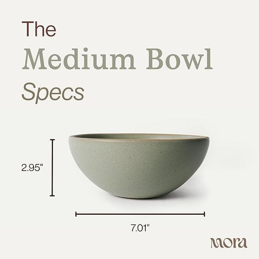 MORA Medium Bowls Set of 4, 28oz Ceramic Pottery Everyday Bowls - Microwave, Oven and Dishwasher Safe - Thyme