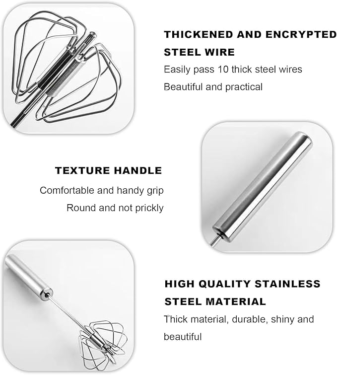 Semi Automatic Whisk, Stainless Steel Automatic Egg Whisk for Milk, Egg, Cream, Kitchen, Restaurants, Bars (2)