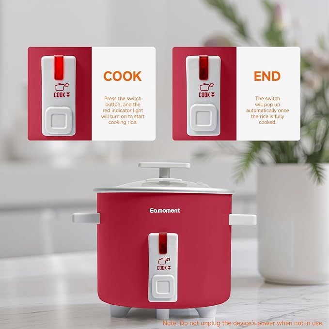 1.5L Mini Rice Cooker with Removable Non-Stick Pot, Portable Rice Maker with Keep Warm Function Suitable for 1-2 People, Red