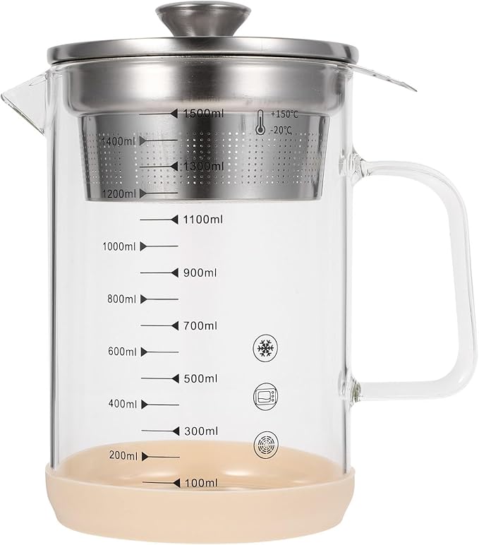 Kichvoe Glass Pitcher: Food Strainer Soy Milk Filter Teapot With Fine Mesh Filter And Lid For Milk Juice Water Tea Beverages- 1500 Ml