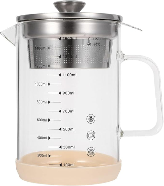Kichvoe Glass Pitcher: Food Strainer Soy Milk Filter Teapot With Fine Mesh Filter And Lid For Milk Juice Water Tea Beverages- 1500 Ml