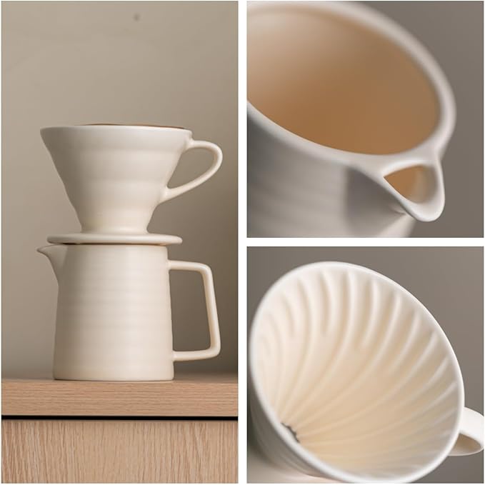 HYAXGM Pour Over Coffee Maker, Ceramic Coffee Maker With 40 pcs Paper Filter,15oz/450ml Pour Over Coffee Dripper (White, V02)