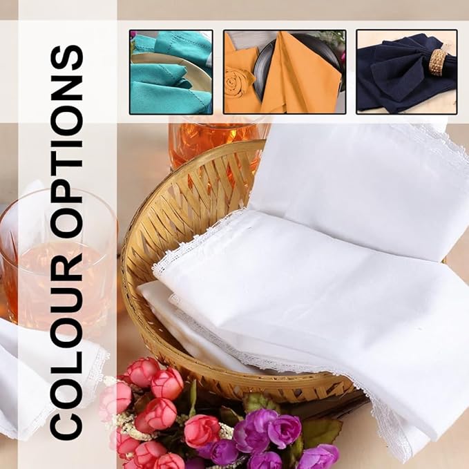 LFH Home Cotton Dinner Napkins - Textured Reusable Machine Washable Decorative Wedding Cloth Napkins Cocktail Napkin Fabric Napkin Tailored with Mitered Corner Finish - 18x18 Inch - White