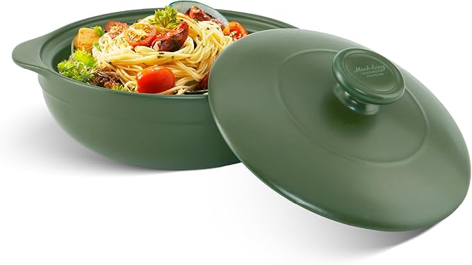 MINH LONG 2-Qt Porcelain Dutch Oven Pot with Lid – Non Toxic Clay Pot for Cooking on Gas & Infrared Cooktop, Lead & Cadmium Free, Oven Safe to 482°F, Heat Retention, Use to Marinate, Cook, Bake, Refrigerate & Serve