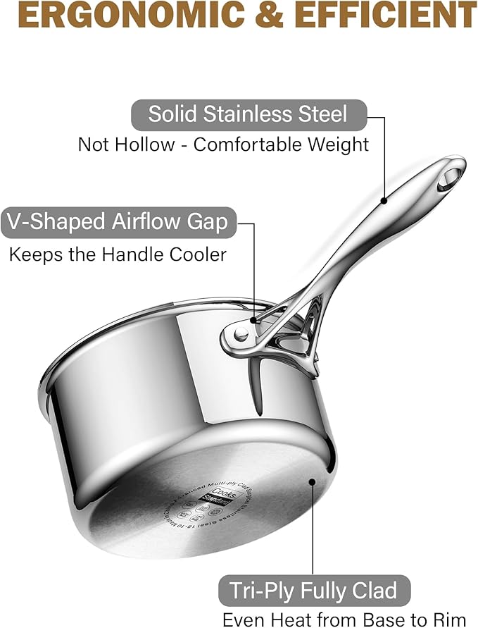 Cooks Standard Stainless Steel Saucepan Set 1.5 and 3 Quart, Multi-Ply Clad Sauce Pot With Glass Lid, Silver