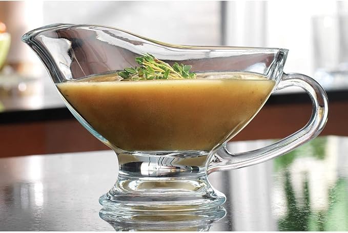 Classic Glass Gravy Dish with Handle - Sleek & Elegant with A Beautiful Shine- For Salad Dressing, Syrup, Sauces or Broth - Gift Item or Home Decor, 10 oz