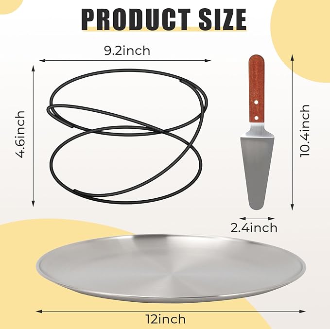 Affbei 12 Pcs Pizza Pan Riser Stands Pizza Spatula Sets Includes 4 Metal Pizza Table Stands 4 Pizza Pan and 4 Wood Handle Pie Server, Pizza Rack Stand Pizza Tray for Oven Pizza Dessert Cheese Baking