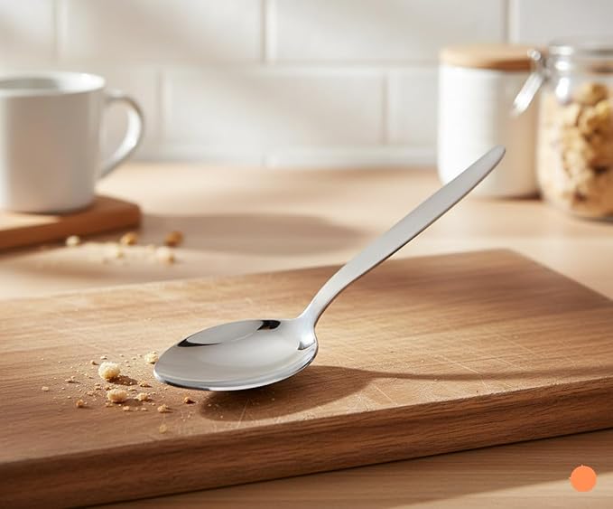 2-Pack Chef Kunz Spoon |18/10 Stainless Steel Serving Spoons | 9 Inch Basting Quenelle Chef Cooking Utensils Dinner Plating Spoon (Regular & Slotted Set)