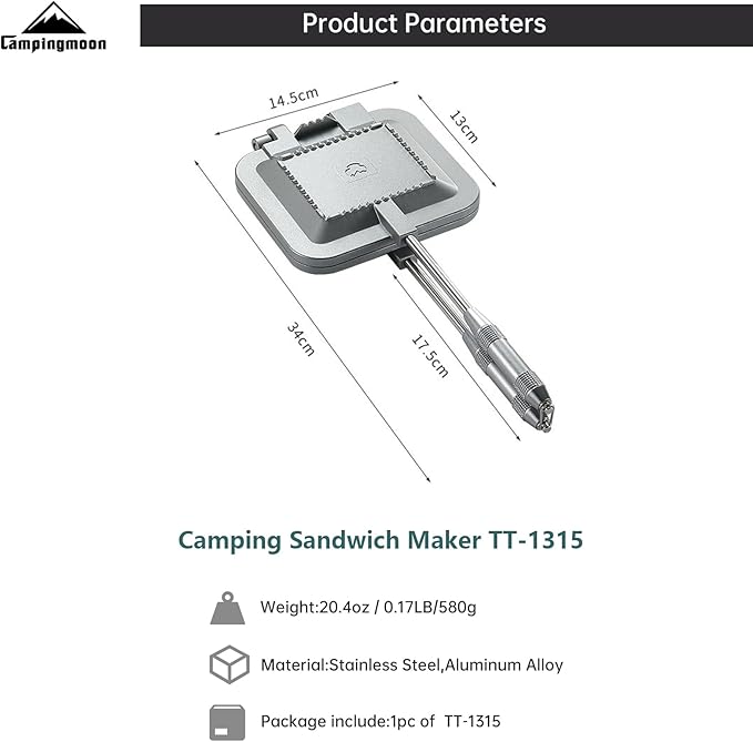 Campingmoon Campfire Sandwich Maker Camping BreadToaster Aluminum Hot Sandwich Stovetop Grill Pan Campfire Pie Cooking Equipment (Sliver)