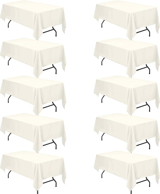 BRILLMAX 10 Pack Ivory Tablecloths 60 x 102 Inch for 6ft Rectangle Tables - 150 GSM Polyester Fabric, 15" Standard Drop, Water, Stain & Wrinkle Resistant Cloth Cover for Wedding Dining Buffet