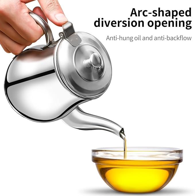 Yardwe Stainless Steel Oil Filter Pot - 24Oz Oil Dispenser with Fine Mesh Strainer for Kitchen Storage and Grease Container