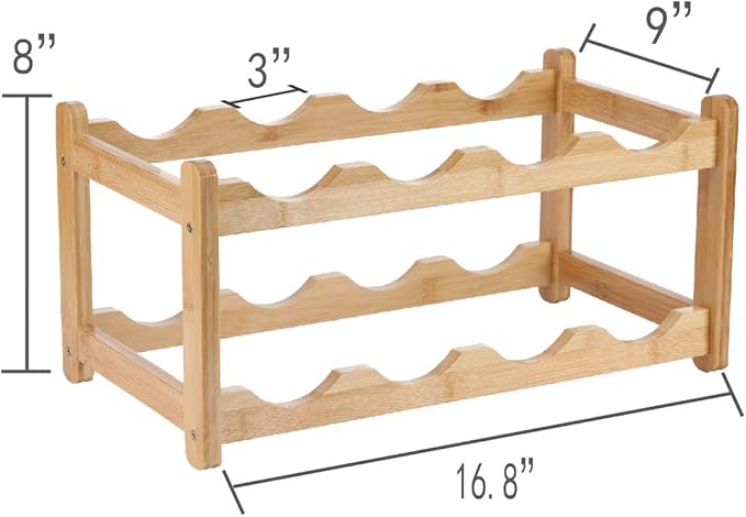 Wine Rack 8 Bottle 2-Tier Eco-Friendly Bamboo Wine Storage Easy-Assembly Space-Saving for Wine Lovers,Kitchen Wine Organizer for Countertop,Pantry, Home,Room Decor,Bar
