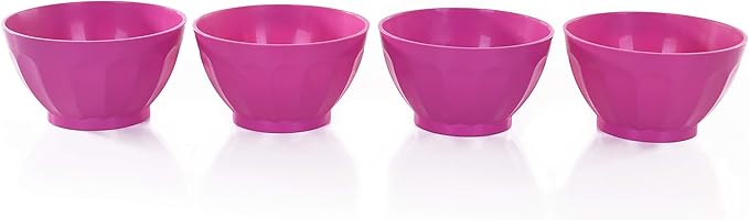 Mintra Unbreakable Plastic Bowl, PURPLE 4pk - Medium, 750ml, 25oz, 5.5inW x 3inH - (Part Of A Set) - Salad, Snacks, Breakfast Cereal, Fruit, Popcorn, Soup, Colorful, Shatterproof, BPA Free