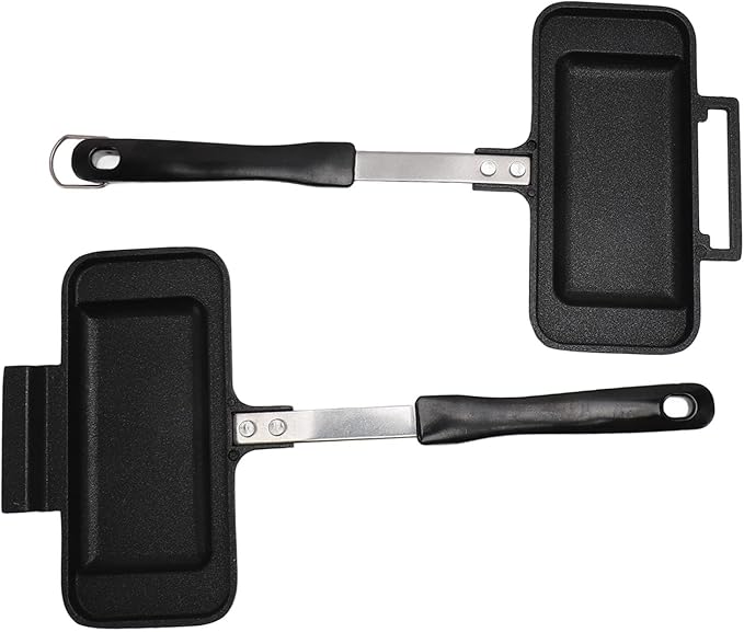 Nonstick Stovetop Waffle Maker Pan, Aluminum Waffle Pan for Family Breakfast, Portable Camping Waffle Maker with Long Handle for Even Heating and Easy Cleaning (Style 1)