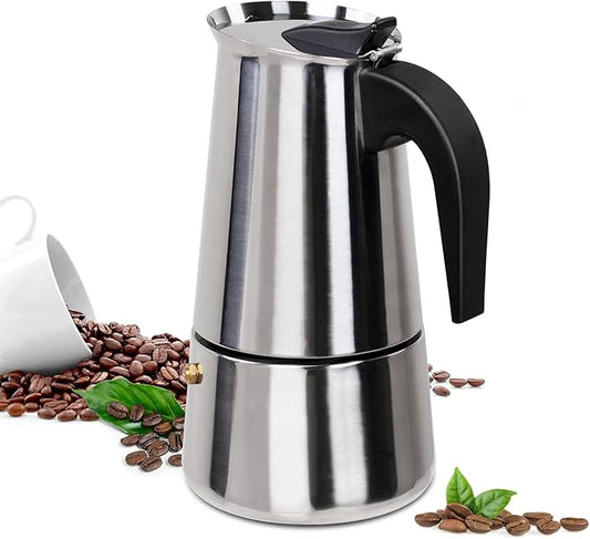 Supvision 2 Cup Moka Pot Stainless Steel 100ml Italian Espresso Coffee Maker Stovetop Coffee Makers Mocha Pot Percolator Greca Coffee Maker for Induction Stove Portable for Easy Brewing Straight