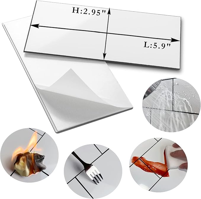 AULIGET Thick PVC Peel and Stick Backsplash, Polished White Subway Tile Peel and Stick Wall Tiles, Pack of 4