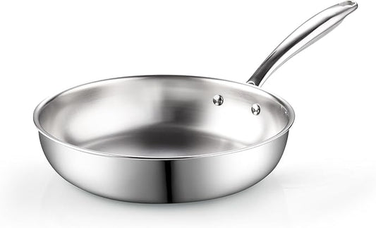 Cook N Home 12-inch Stainless Steel Frying Pan, Tri-Ply Clad 18/10 Stainless Steel Skillet Sauté Cooking Fry Pan, Induction Cookware, Silver