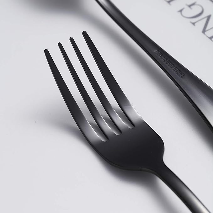Black Dinner Forks of 4, Berglander 7.9" Stainless Steel Titanium Shiny Black Plating Fork Set, Forks And Spoons Silverware, Table Forks Set Sturdy And Dishwasher Safe