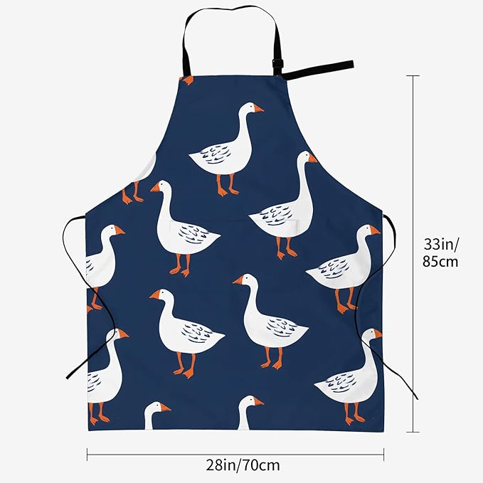 Goose Apron for Women, 28x33in, Kitchen Chef Aprons with 2 Pockets, Polyester, White Geese Animal Apron for Cooking BBQ Baking Gardening Chef, Gifts for Mom Wife Dad