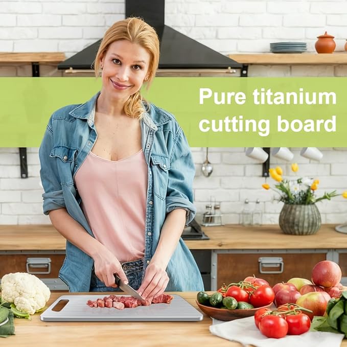 BLOCE Titanium Cutting Board for Kitchen, Non Stick Chopping Board, Upgrade Double Sided Food-Grade Titanium Board for Kitchen for Meat Cheese Vegetable (Medium)