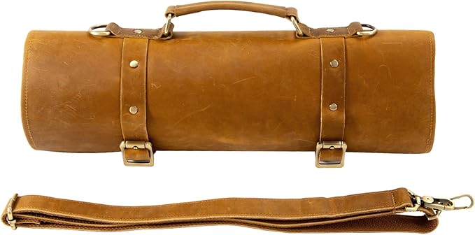 Genuine Leather Knife Roll, Knife Bags for Chefs Professional, Small Chef'S Knife Case Holder, Knives Holders Protectors with 7 Slots, Portable Chef Knife Roll Chef Knife Bag (12 Slots brown)