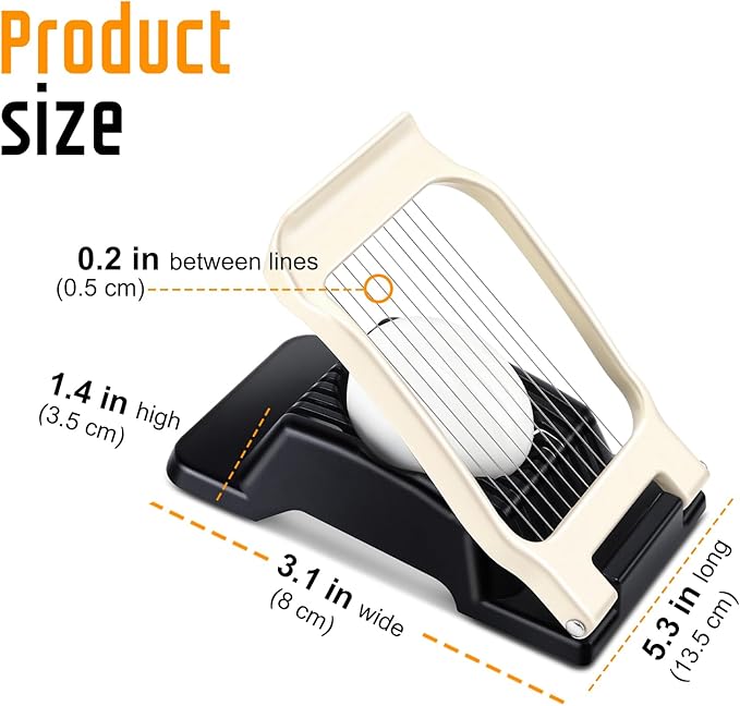 Egg Slicer - Stainless Steel Wire & Aluminium Heavy Duty Cutter, Dishwasher Safe for Eggs & Soft Fruits, Black & White
