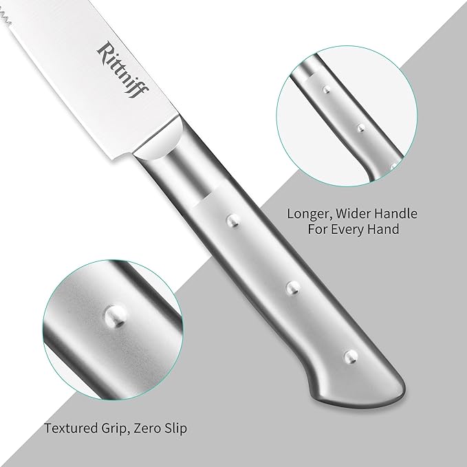 Forged Steak Knives Set of 4, Full-Tang Serrated German Steel, Dishwasher-Safe Luxury Gift Box, Sharp 1.2" Wide Handle Non-Slip, Ultimate Housewarming & Wedding Steak Knife Set