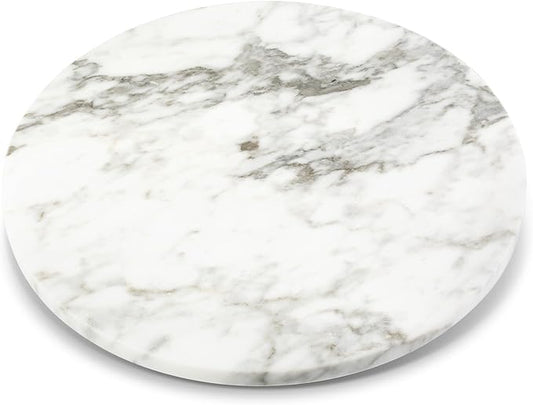 Koville 16'' Marble Lazy Susan Marble Turntable for Kitchen Dinning, Lazy Susans Organizer for Cabinet, Serving Rotation Spinning Tabletop Organizer Swiveling, Spice Rack Storage(Arabescato White)