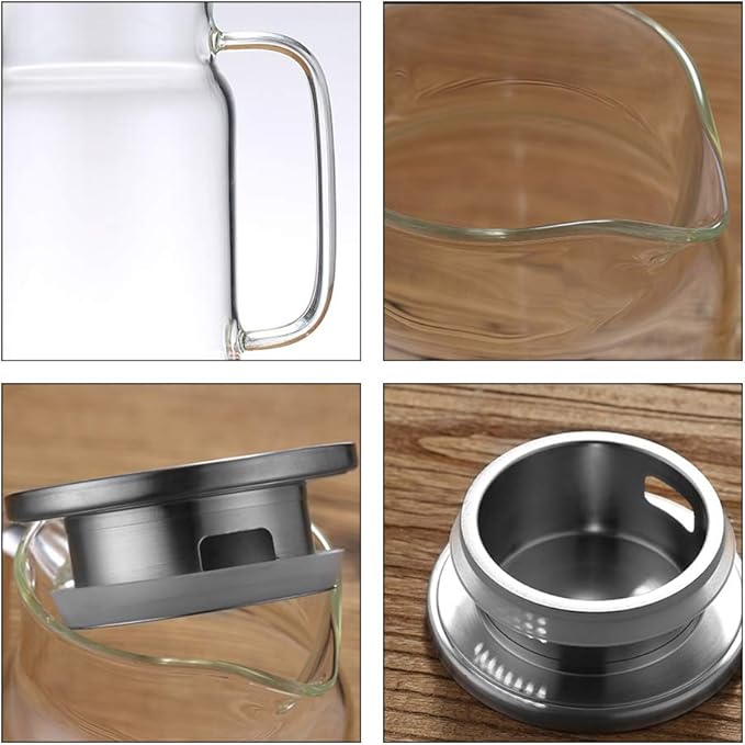 Large Capacity Teapot Glass Tea Maker Heat Bottles with Removable Stainless Steel Cover, Teapot for Loose Leaf and Blooming Tea and Fruit Tea (Pyramid 1800ml)