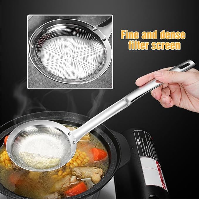 Fine Mesh Stainless Steel Colander, 2025 New Fine Mesh Strainer for Cooking Oil Strainer Skimmer Spoon Food Strainer Kitchen Gadgets (2pcs)