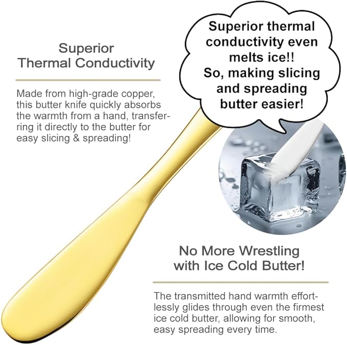 Terra Distribution Copper Butter Knife Spreader [ Made in Japan ] Superb Thermal Conductivity for Effortless Slicing and Spreading (Gold)