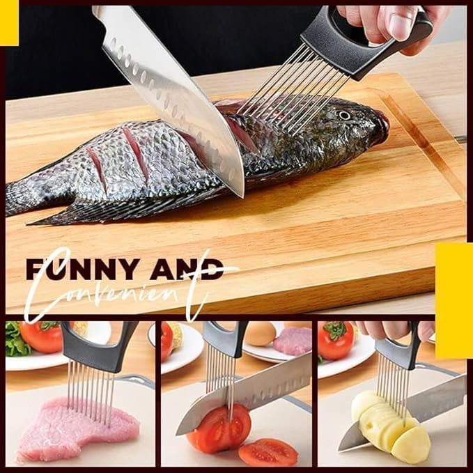 Stainless Steel Onion Slice Holder, Lemon Slicer Vegetable Cutter, Chopper Slicing Assistant Tool for Meat, Onion, Potato, Tomato Home Kitchen Tools (2 PCS)