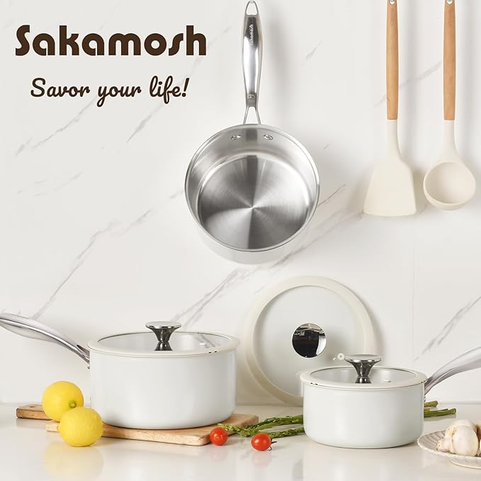 Tri-Ply Stainless Steel Sauce Pan Set with Lids 6PC, 1.5QT & 2.5QT & 3QT, Induction, PFOA Free, Dishwasher Safe,Sauce Pot, Cooking Pot, Tri-Ply Full Body