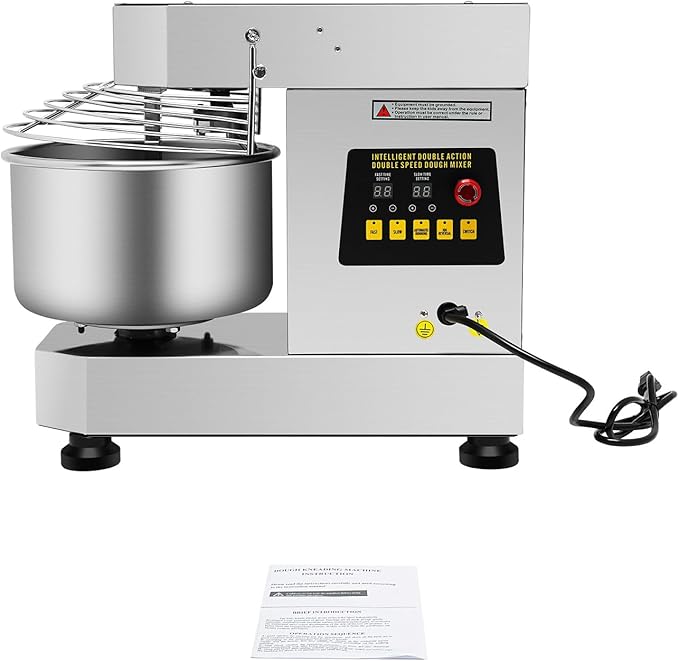 10L Commercial Dough Mixer, 750W Stand Mixer with Stainless Steel Bowl, Dual Rotating Dough Kneading Machine Heavy Duty Dough Blender with Timing Function for Bakery, Cream, Pizzeria