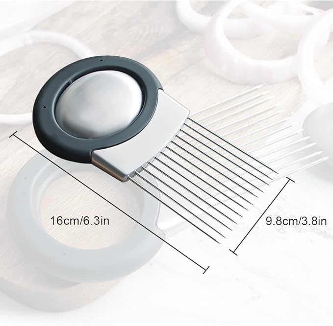 2025 Upgraded Onion Holder for Slicing, Stainless Steel Onion Slice Holder Lemon Slicer Vegetable Cutter, Home Kitchen Tools Onion Holder for Slicing, Meat, Onion, Potato, Tomato (A-1Pcs)