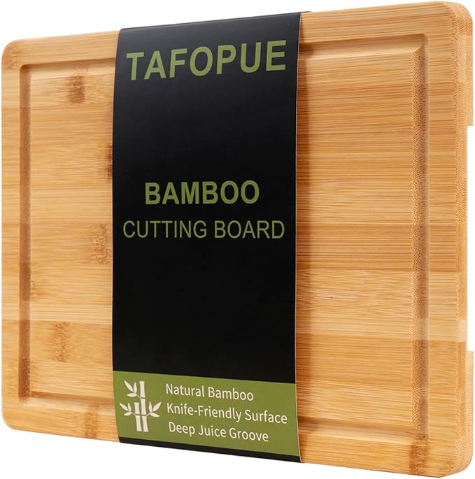 Tafopue Bamboo Cutting Board, Wood Chopping Board with Juice Groove and Handle, 12×9 Inch Lightweight Kitchen Cutting Board for Fruit, Vegetables, Bread, Cheese, Snacks, BBQ and Serving