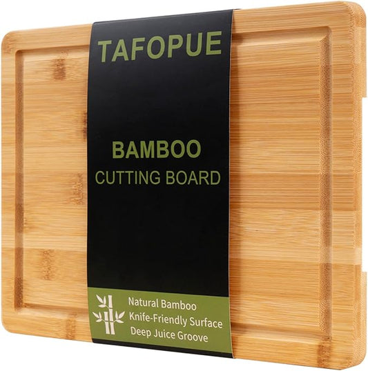 Tafopue Bamboo Cutting Board, Wood Chopping Board with Juice Groove and Handle, 12×9 Inch Lightweight Kitchen Cutting Board for Fruit, Vegetables, Bread, Cheese, Snacks, BBQ and Serving