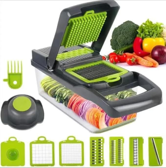 16 in 1 Vegetable Chopper, Fruit Vegetable Slicer, Onion Dicer, Food Chopper with Container, Vegetable Cutter & Spiralizer for Onion Salad (Home Essential Gadget & Kitchen)