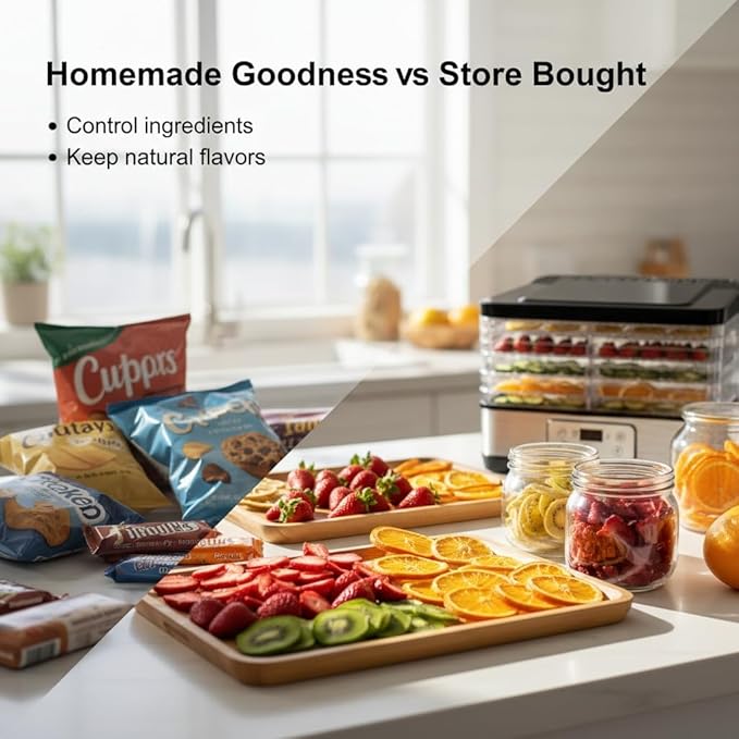 Food Dehydrator, Large 5 Trays Meat Dehydrator for Jerky, 300W Herb Dryer 24H Timer & Temp Control for Fruit Snacks Yogurt Dog Treats ETL Approved (Black 5 Trays)