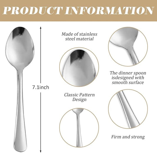120 PCS Dinner Spoons Set - Windsor Stainless Steel Dinner Spoon 7.1 Inch with Dishwasher Safe Dessert Spoons, Metal Dessert Spoon, Silverware for Home, Kitchen or Restaurant