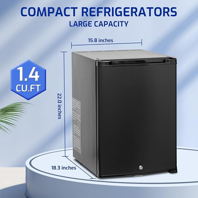 Smad 12V RV Refrigerator,1.4 Cu Ft Locking Mini Fridge, Mini Fridge with Lock, Semi Truck Refrigerator Freightliner Cascadia Drivers 12V DC/110V AC for Bedroom, RV, Truck, Office, Dorm, Black