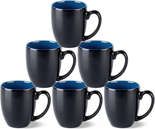 GBhome 12oz Coffee Mugs Set of 6, Large Ceramic Coffee Mugs for Man, Woman, Dad, Mom, Modern Coffee Mugs Set with handle for Tea/Latte/Cappuccino/Milk/Cocoa. Dishwasher&Microwave Safe,Blue