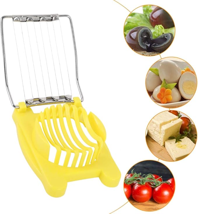 Heavy-Duty Plastic Egg Slicer with Stainless Steel Wires Multipurpose Boiled Egg Salad Slicer Strawberry Cheese Slicing Tools -Yellow