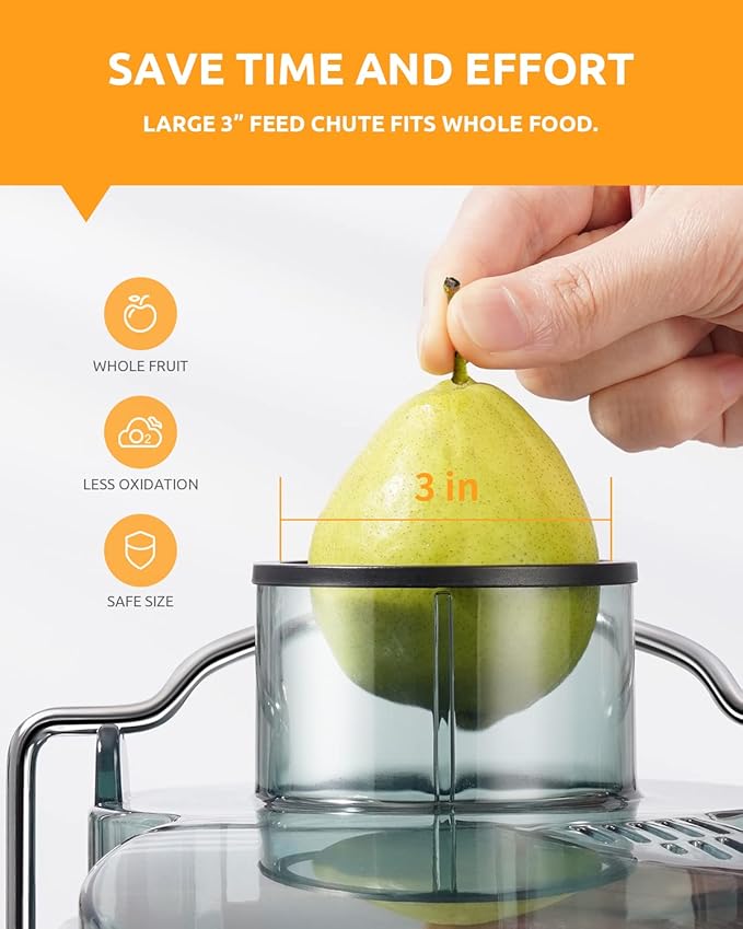 GDOR 800W Juicer Machine, 3” Wide Feed Chute, Dual-Speed Centrifugal Juicer for Fruits & Vegetables, Anti-Drip Function, BPA-Free, Easy to Clean with Brush, White