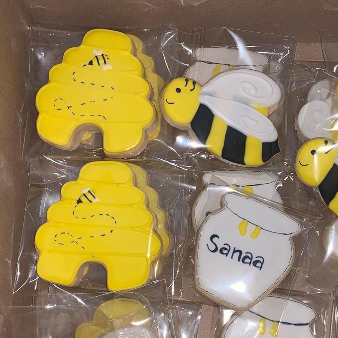 Bee Cookie Cutters Set - 3 Inches - 7 Piece - Beehive, Flower, Honeycomb and Honey Jar Stainless Steel Biscuit Molds for Honey Bee Party Decoration Favor
