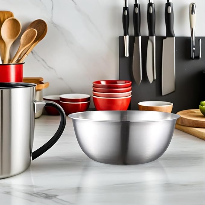 2Pcs Stainless Steel Colander Set with Fine Mesh Strainer & Mixing Bowl, Kitchen Basket for Washing Vegetables, Fruits & Rice, Easy-Clean, Multi-Function for Home Cooking & Meal Prep
