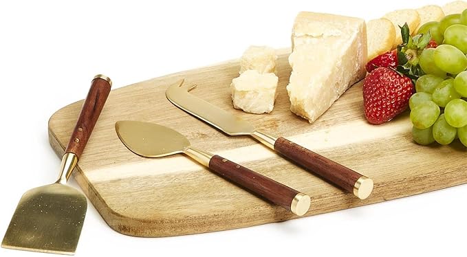 Two's Company Acacia Wood Set of 3 Cheese Knives in Gift Box