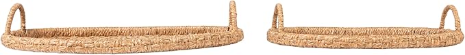 Bloomingville Decorative Handwoven 24" & 28" Oval Seagrass & Rattan Trays with Handles (Set of 2 Sizes)